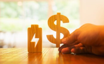 Dollar symbol with electricity symbol. concept of household utilities expenses monthly electricity bill more expensive electricity bills.