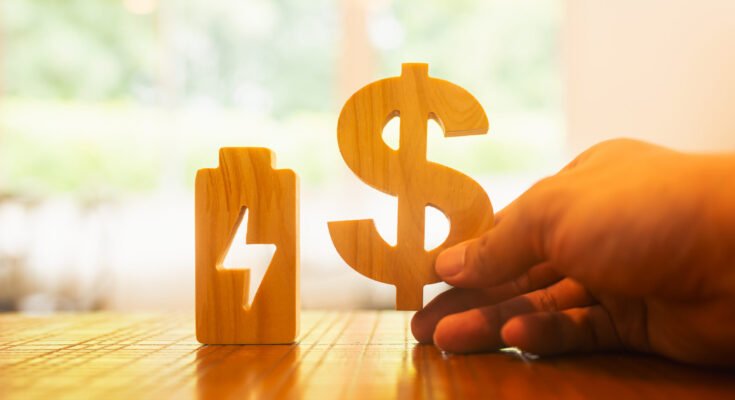 Dollar symbol with electricity symbol. concept of household utilities expenses monthly electricity bill more expensive electricity bills.