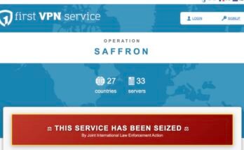 Screenshot of the First VPN service's website with a message stating that the service has been seized by a joint international law enforcement action.