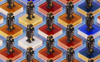Illustration of Retro Robots on Glass Blocks -- AI coding Agents