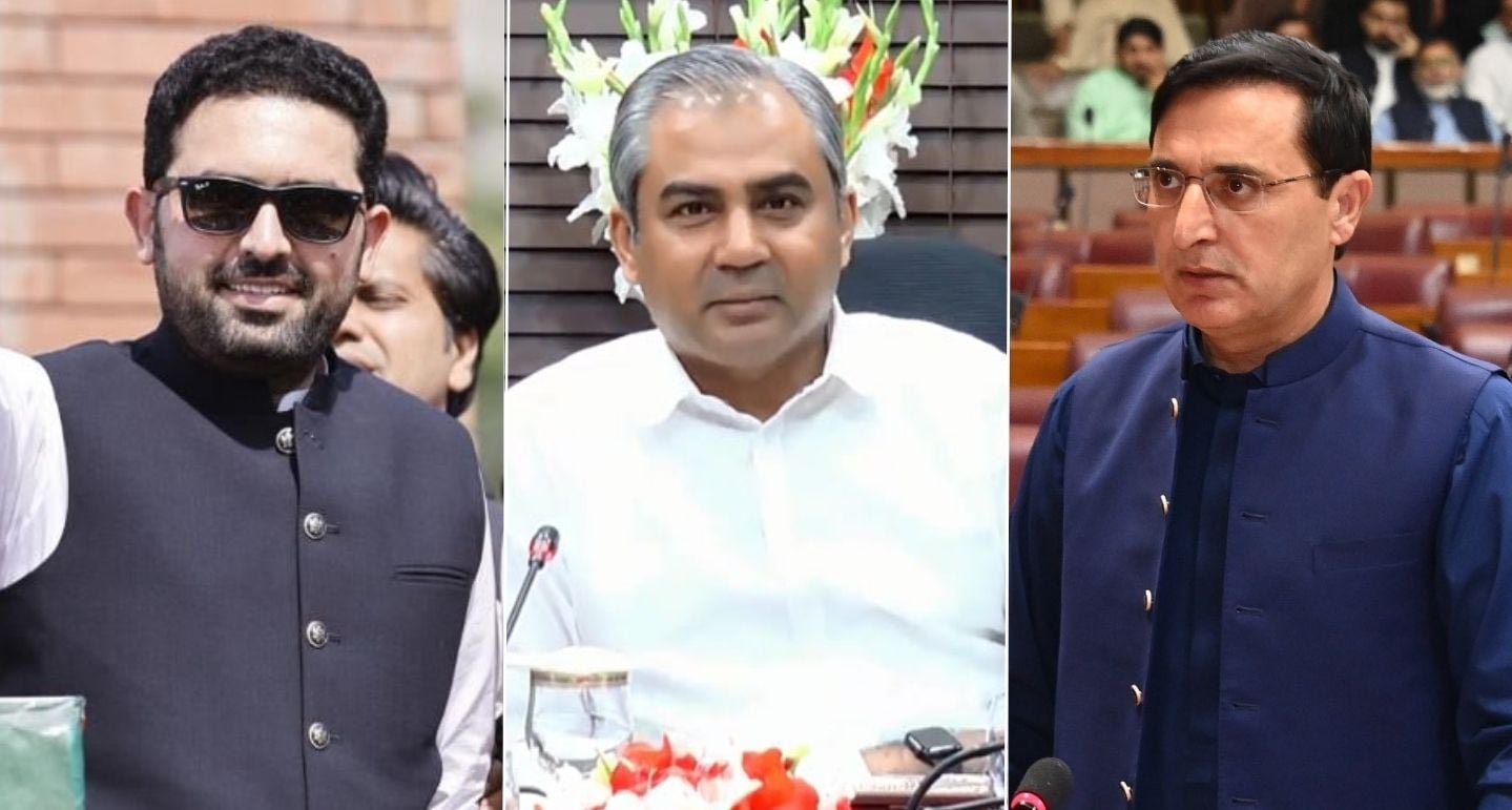 اس کولاج میں KM CK سہیل آفرید (بائیں)، وزیر داخلہ محسن نقوی (سینٹر) اور پی ٹی آئی کے چیئرمین بیرسٹر گوہر علی خان کو دکھایا گیا ہے۔ — Facebook./ImMuhammadSohailAfridi/قومی اسمبلی/ریڈیو پاکستان