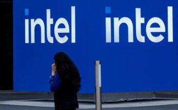 Intel logo on a screen