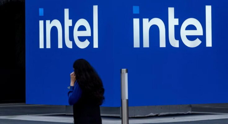 Intel logo on a screen