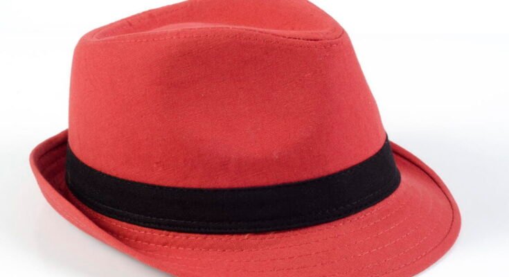 A photograph of a red fedora
