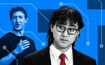 Photo montage showing Alexandr Wang and Mark Zuckerberg