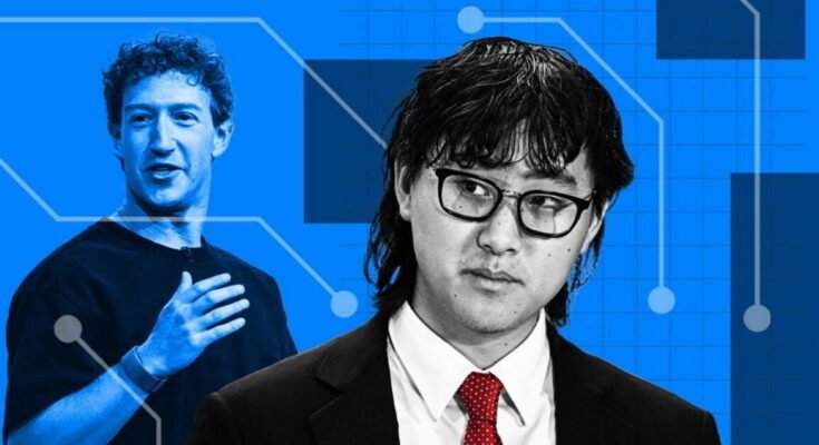 Photo montage showing Alexandr Wang and Mark Zuckerberg