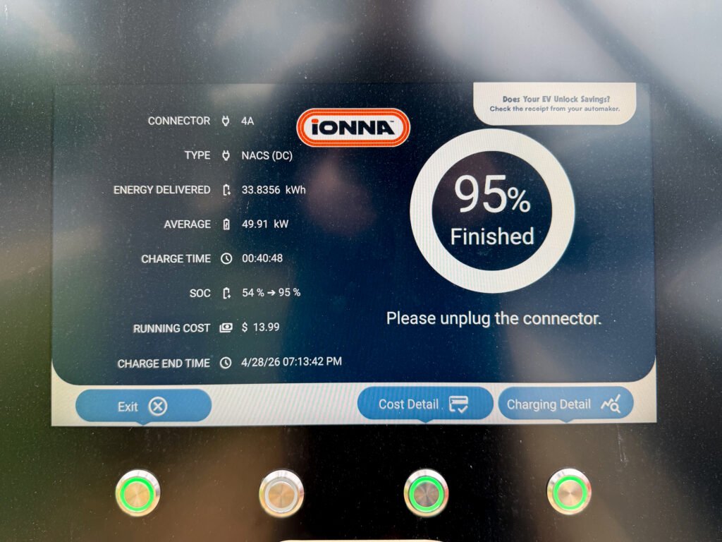 IONNA چارجر اسکرین 33.8 kWh کے لیے $13.99 دکھا رہی ہے۔