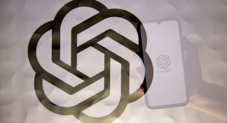 A phone screen displaying the ChatGPT logo is pictured next to the OpenAI company logo