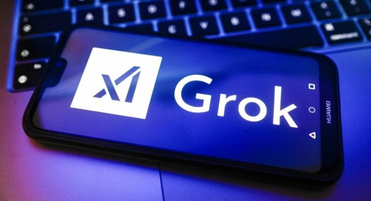 xAI and Grok logos displayed on a smartphone screen
