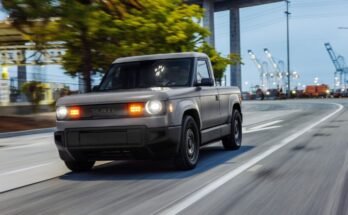 A rendering of a Slate Truck on the road