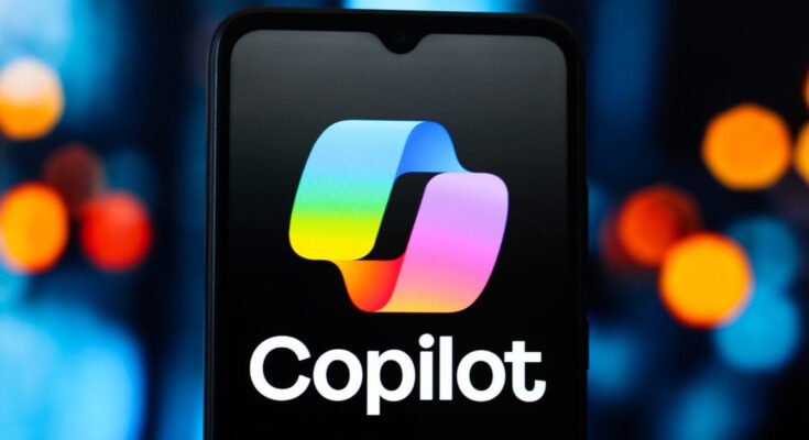 In this photo illustration, the Microsoft Copilot AI logo is seen displayed on a smartphone screen.