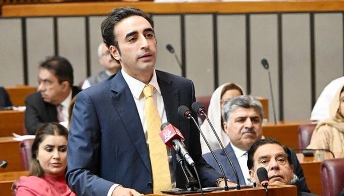 پی پی پی کے چیئرمین بلاول بھٹو زرداری 23 جون 2025 کو قومی اسمبلی کے اجلاس کے دوران خطاب کر رہے ہیں۔ — X@NAofPakistan