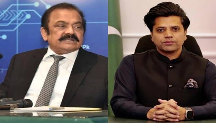 وزیر اعظم کے مشیر رانا ثناء اللہ اور کے پی کے وزیر اطلاعات شفیع اللہ جان کی تصاویر کا کولیج۔ — PID/Facebook @shafijanpti