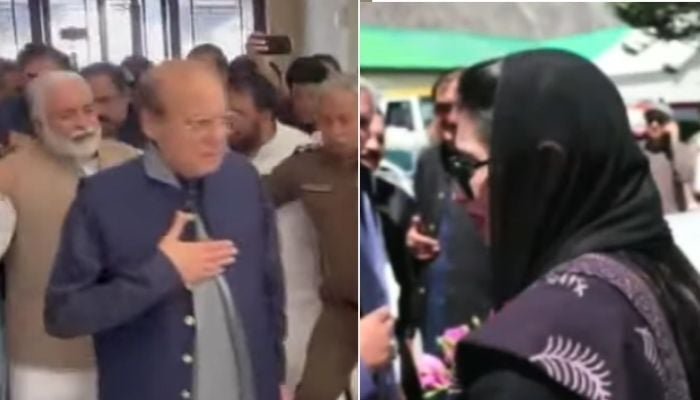 تصویری کولیج میں دکھایا گیا ہے کہ مسلم لیگ (ن) کے صدر نواز شریف گلگت پہنچ رہے ہیں اور خاتون اول آصفہ بھٹو زرداری 2 جون 2026 کو سکردو پہنچ رہی ہیں۔ — اسکرین گریب بذریعہ جیو نیوز
